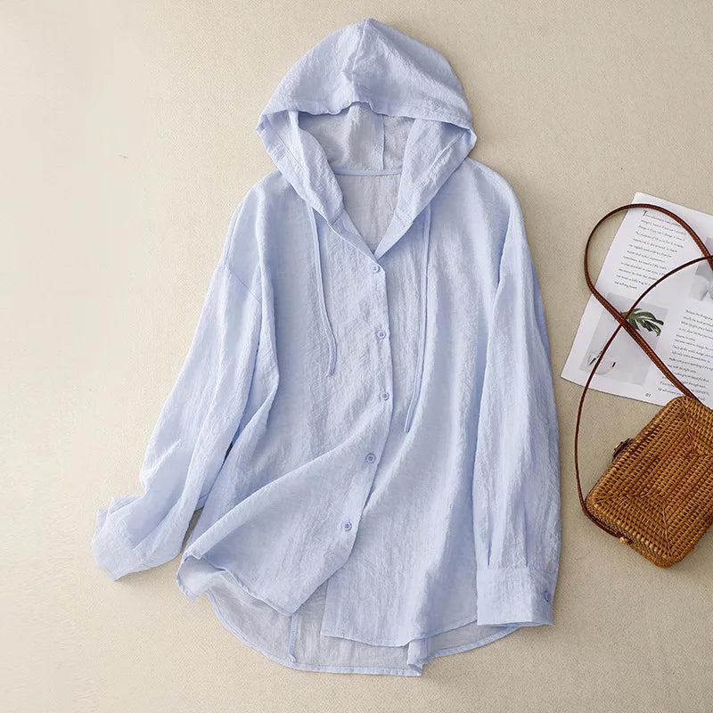 Women's Long Sleeve Hooded Blouse - VibreMode