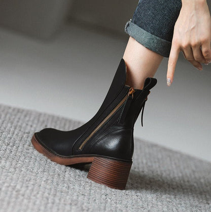 Women's Ankle Boots Zipper Block Heel