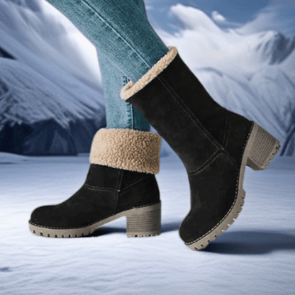 Women's Mid-Calf Block Heel Boots Lug Sole