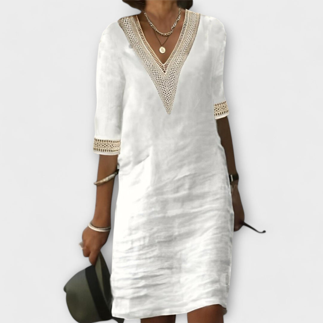Women's V-Neck Mini Dress 3/4 Sleeve - VibreMode