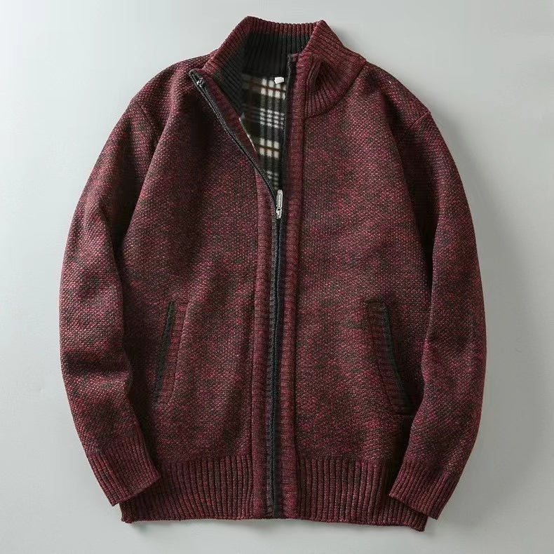 Men's Knitted Sweater Zipper Warm Gray