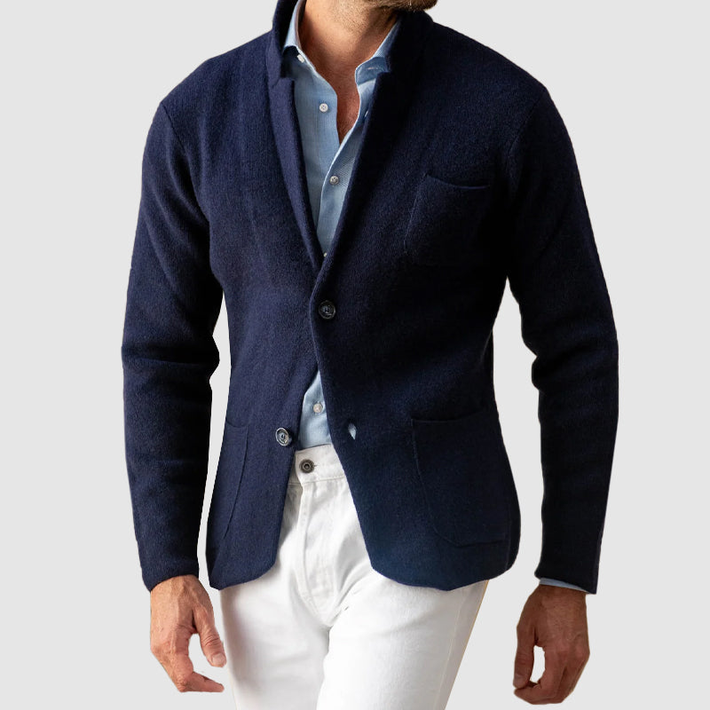 Men's Knitted Jacket Poly-Blend Two-Button Closure - VibreMode