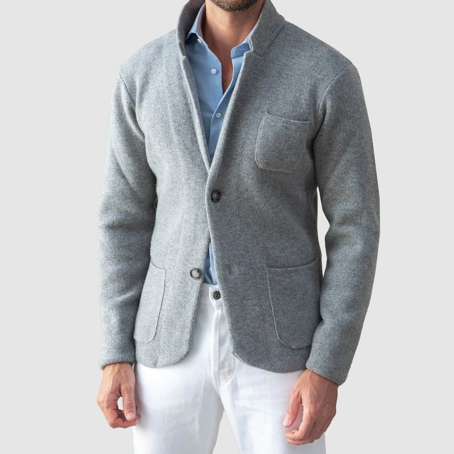 Men's Classic Elegant Knitted Jacket - Premium Poly-Blend, Two-Button Closure