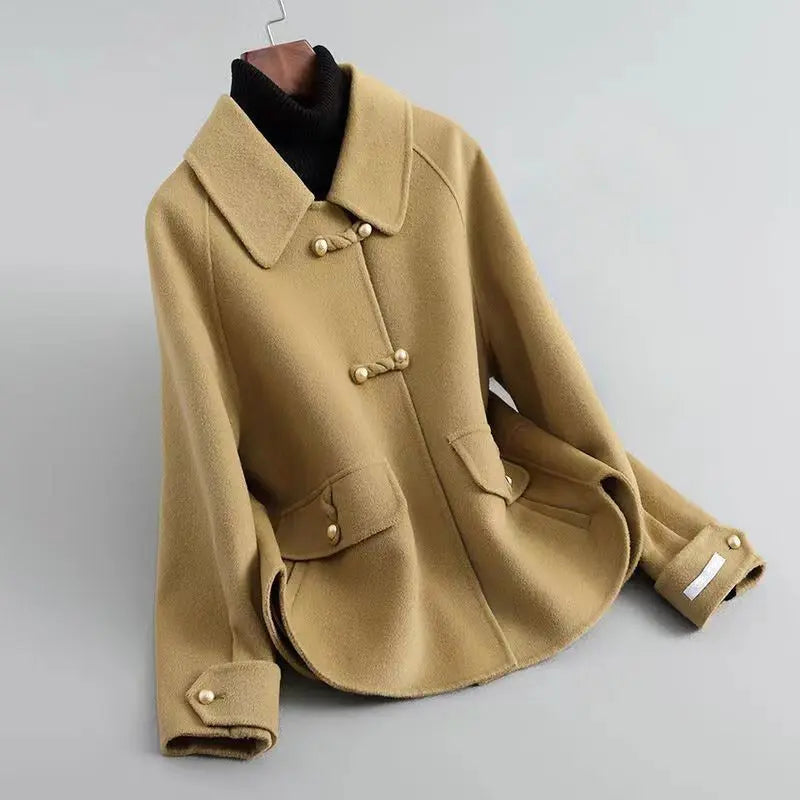 Women's Pearl Button Coat Timeless Elegant Style - VibreMode