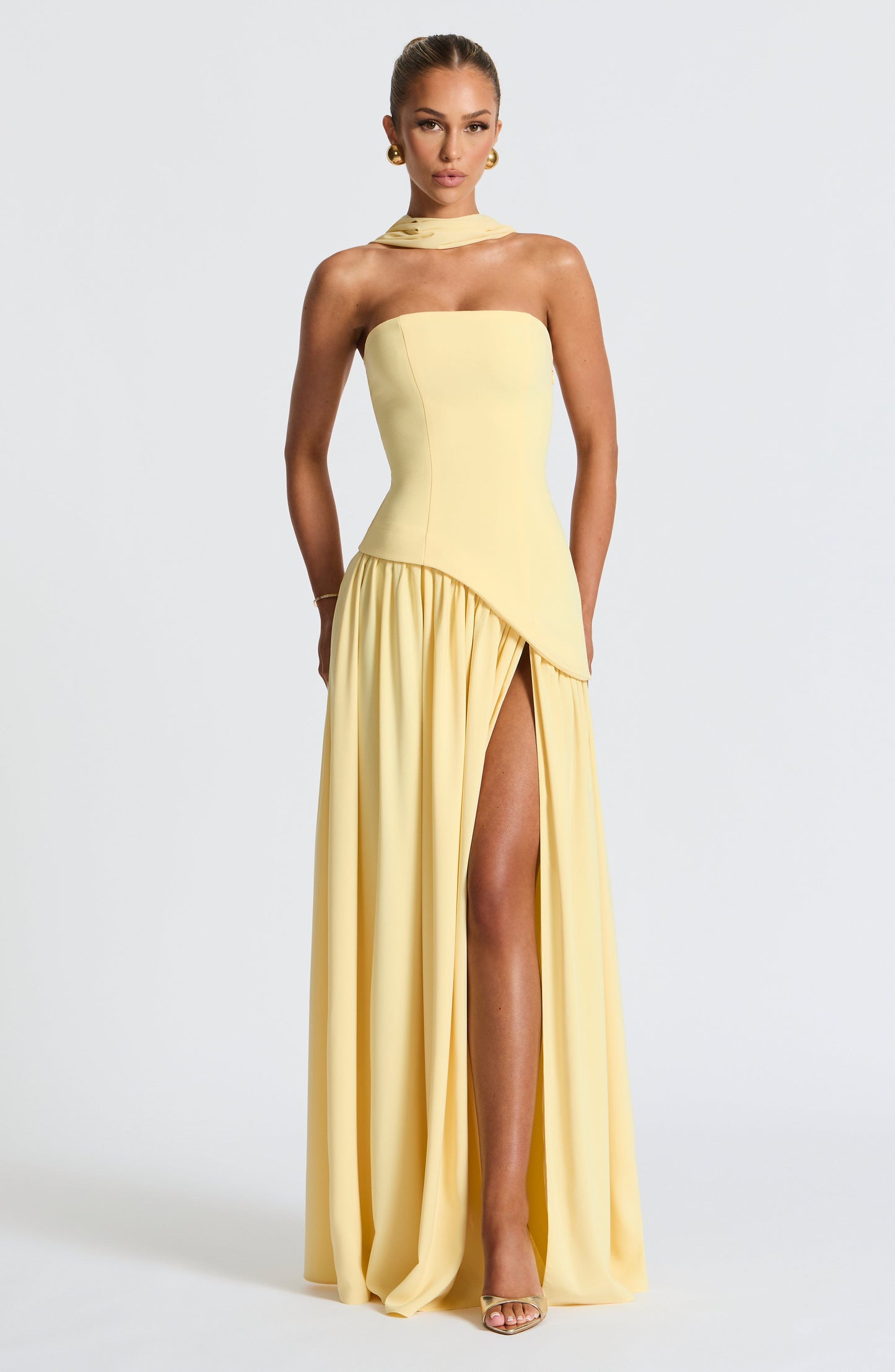 Elegant Strapless Slit Maxi Evening Gown