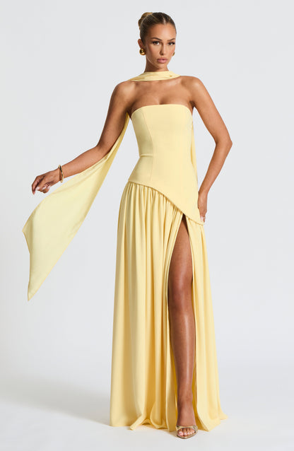Elegant Strapless Slit Maxi Evening Gown