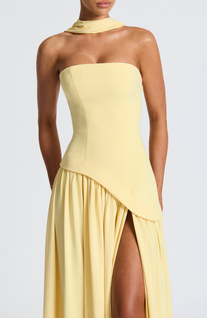Elegant Strapless Slit Maxi Evening Gown