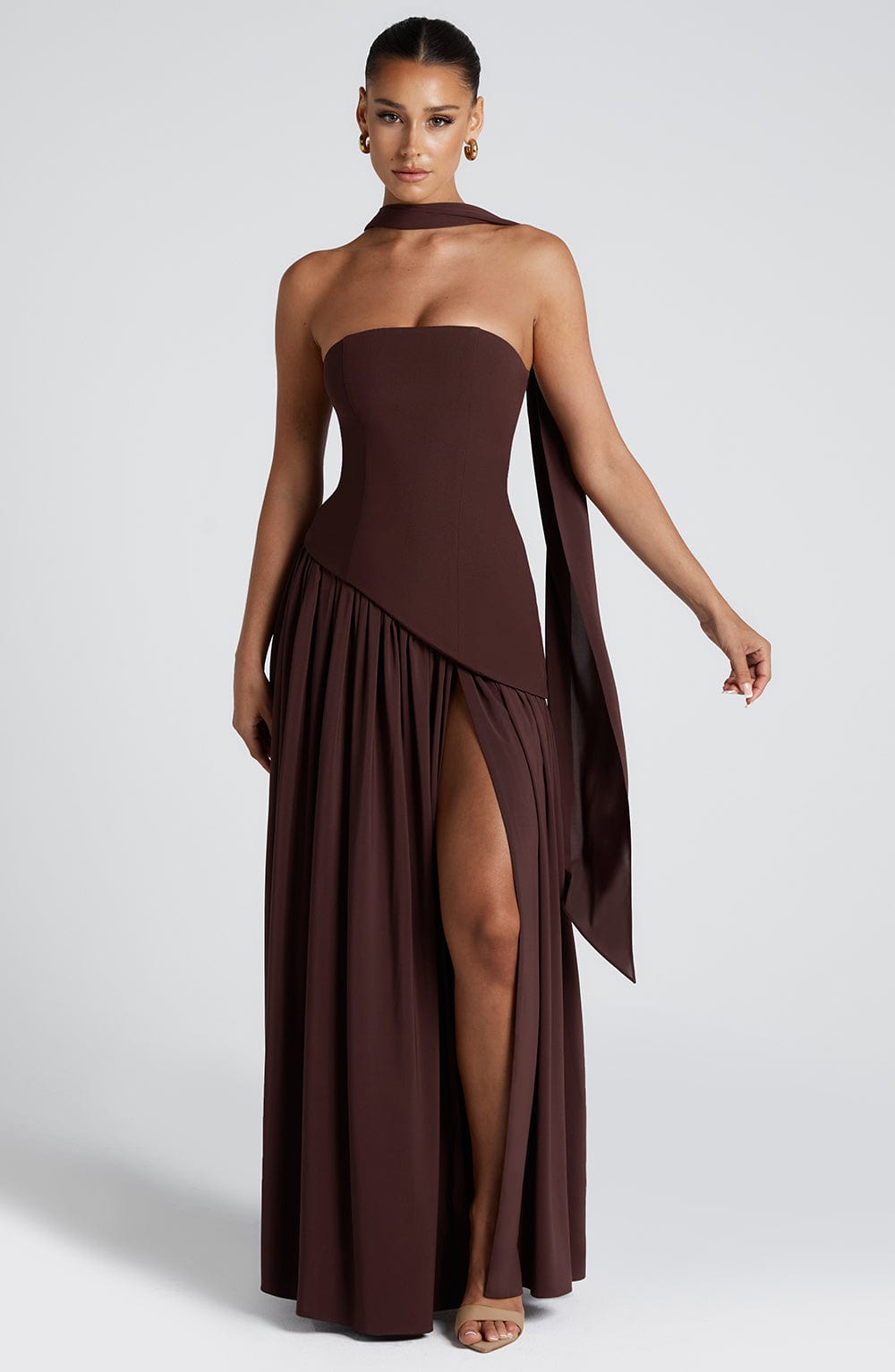 Elegant Strapless Slit Maxi Evening Gown