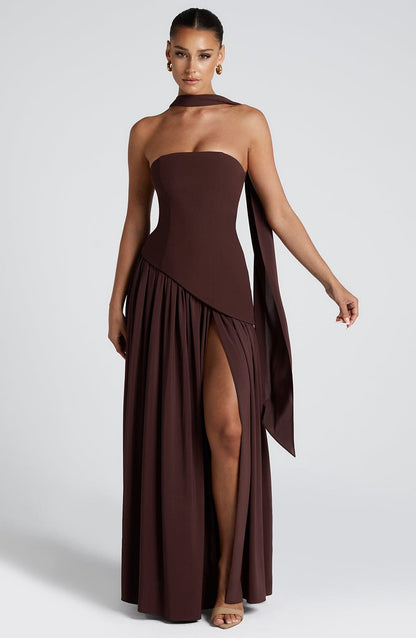 Elegant Strapless Slit Maxi Evening Gown