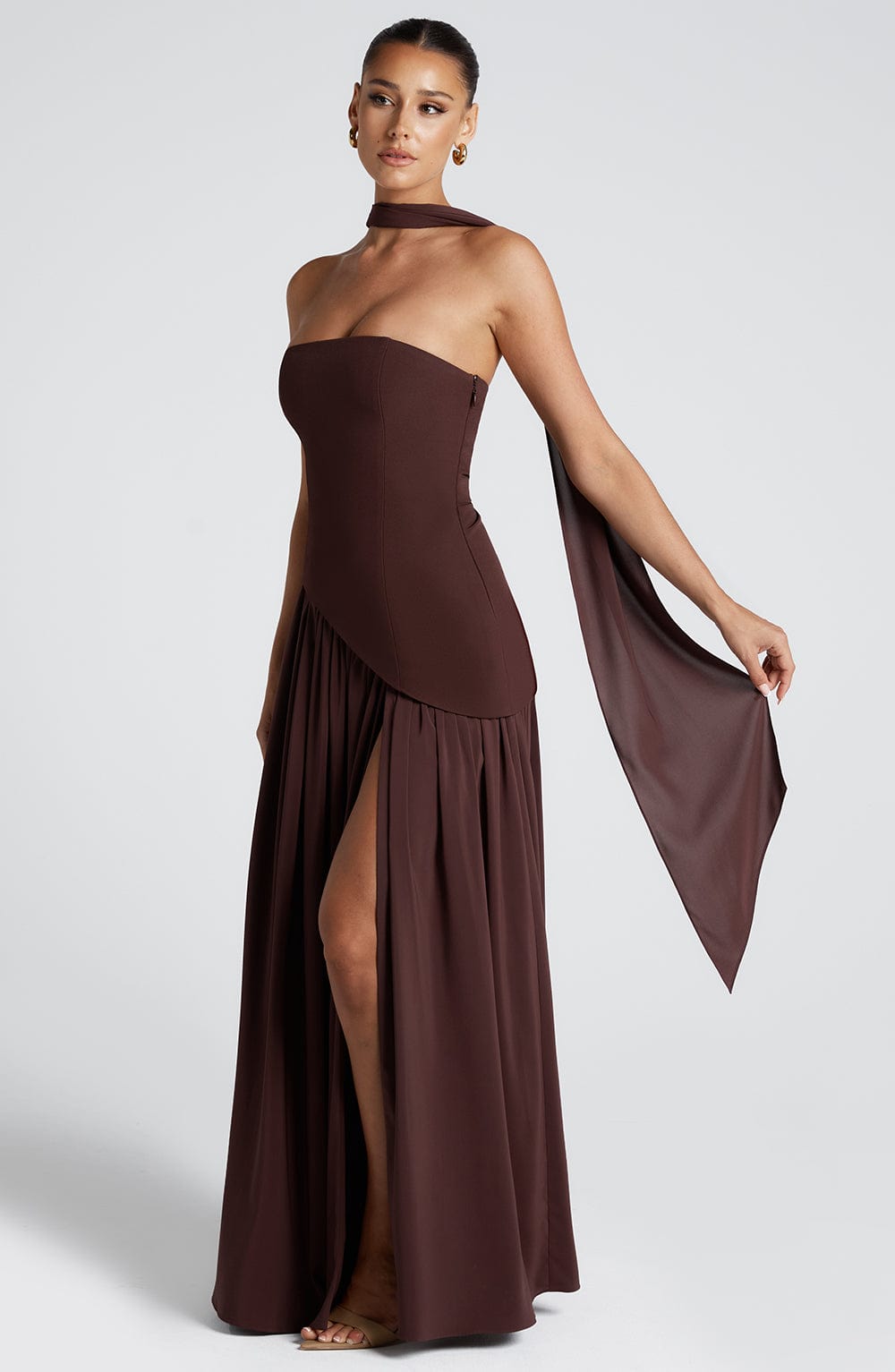 Elegant Strapless Slit Maxi Evening Gown