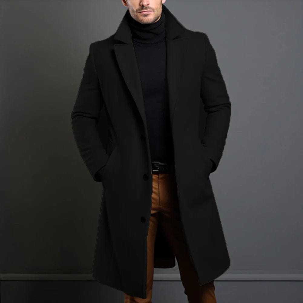 Men's Longline Overcoat Button Front Winter Coat