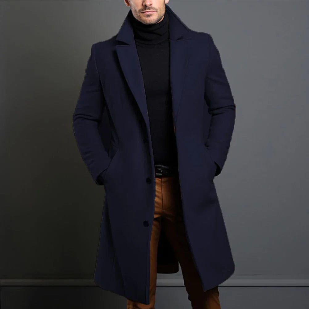 Men's Longline Overcoat Button Front Winter Coat