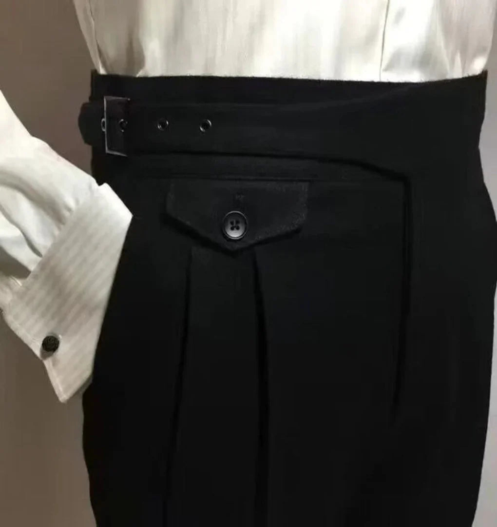 Men's Wool Trousers Belted Formal Brown - VibreMode