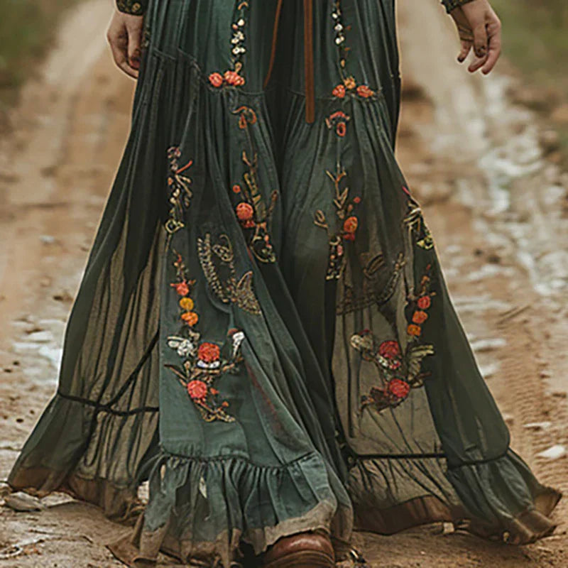 Elegant Floral Long Sleeve Bohemian Maxi Dress