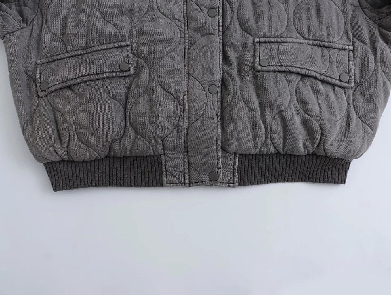 Women's Quilted Bomber Jacket Oversized Snap Button Closure