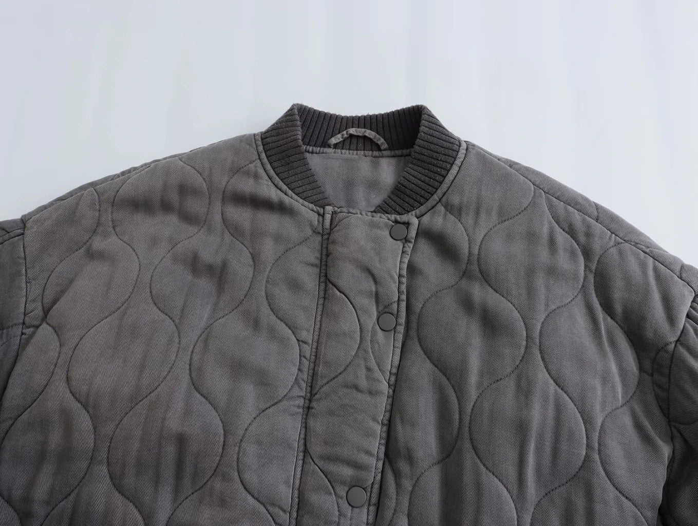 Women's Quilted Bomber Jacket Oversized Snap Button Closure