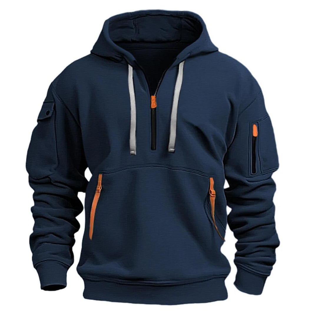 Men's Utility Hoodie Half-Zip Water-Resistant Zip Pockets Black - VibreMode