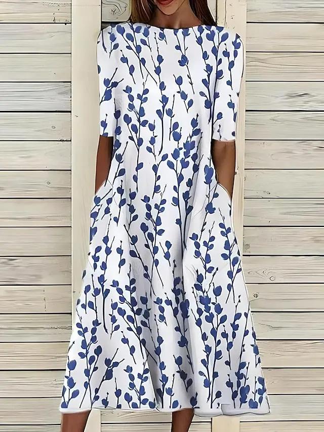 Women's Floral Midi A-Line Dress Comfortable - VibreMode