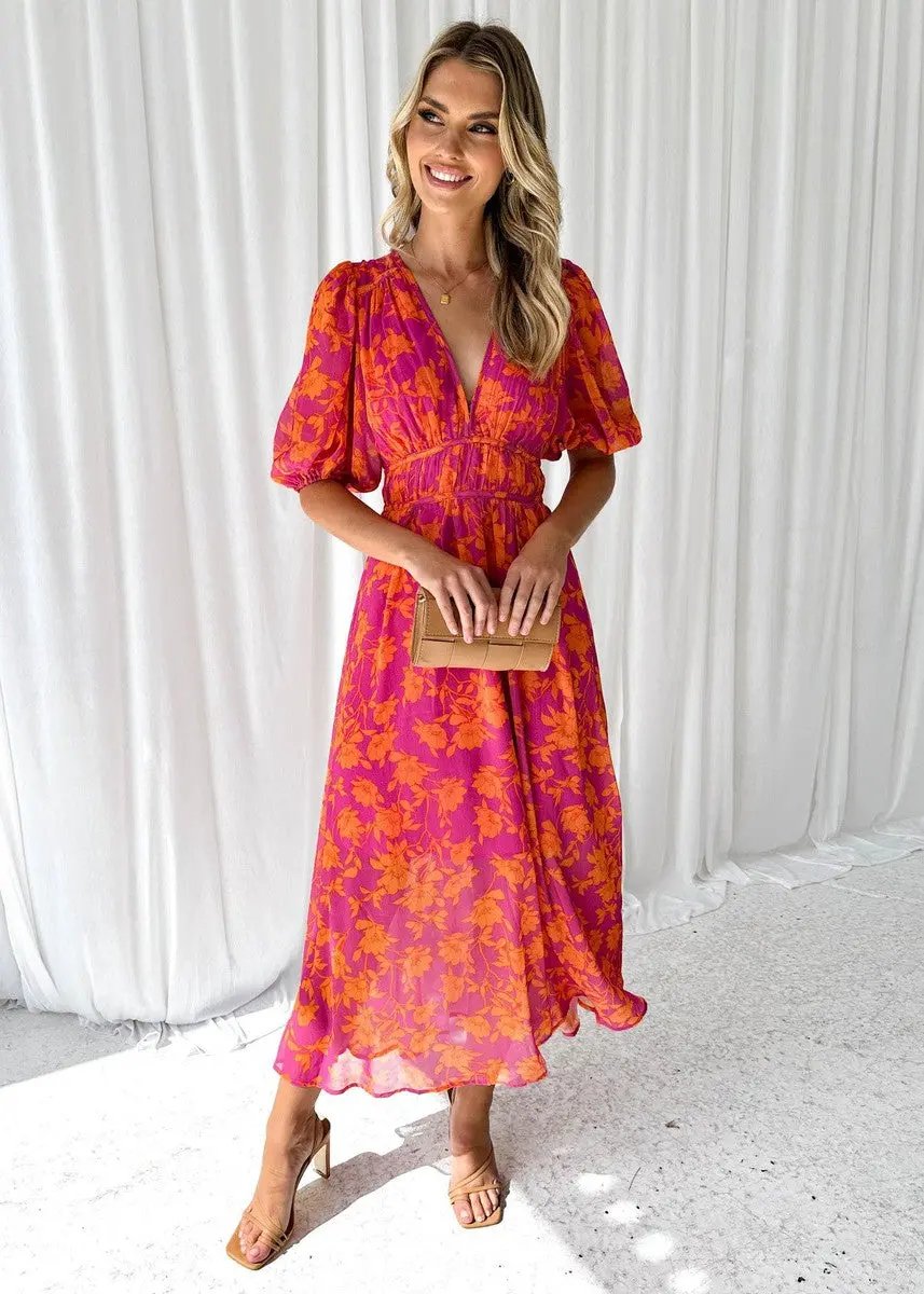 Women's Floral Midi Dress Lightweight Summer - VibreMode