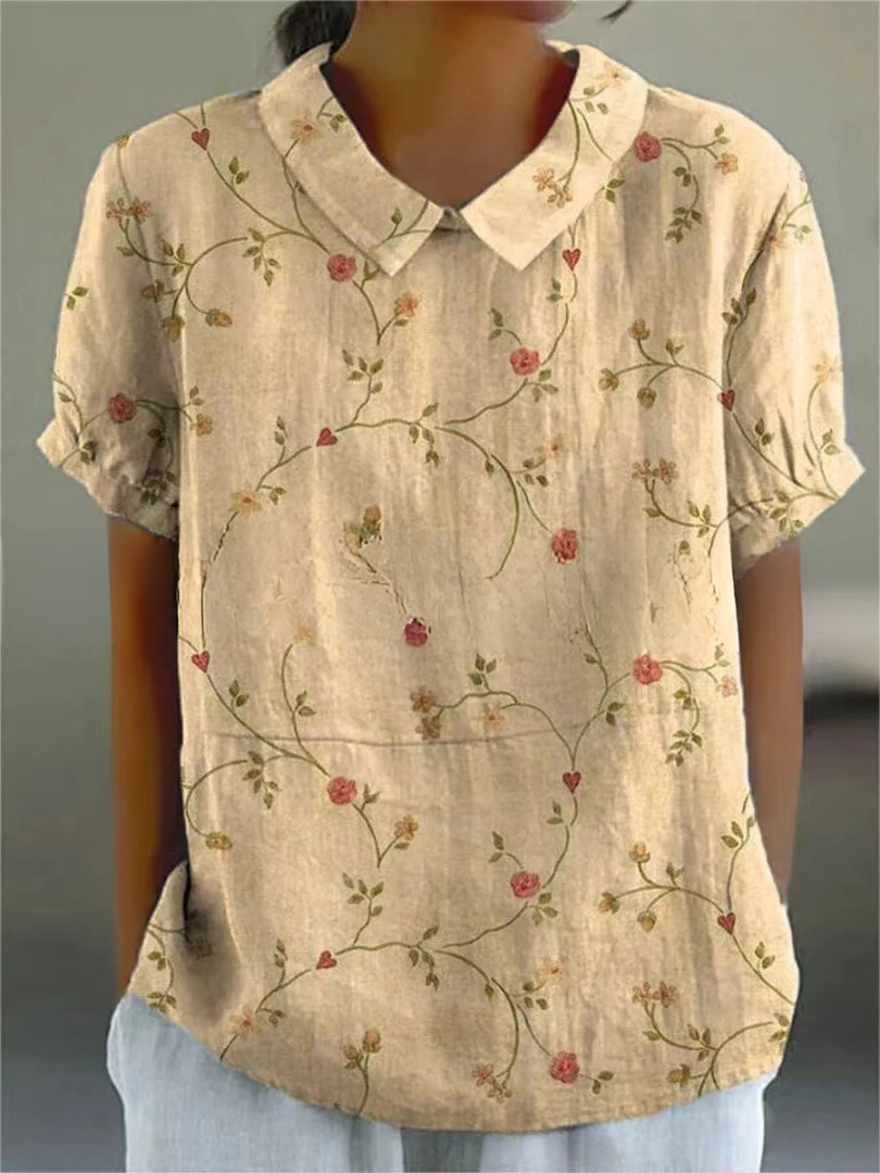 Women's Floral Print Blouse Collared Neckline