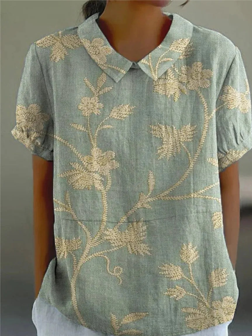 Women's Floral Blouse Short Sleeves - VibreMode