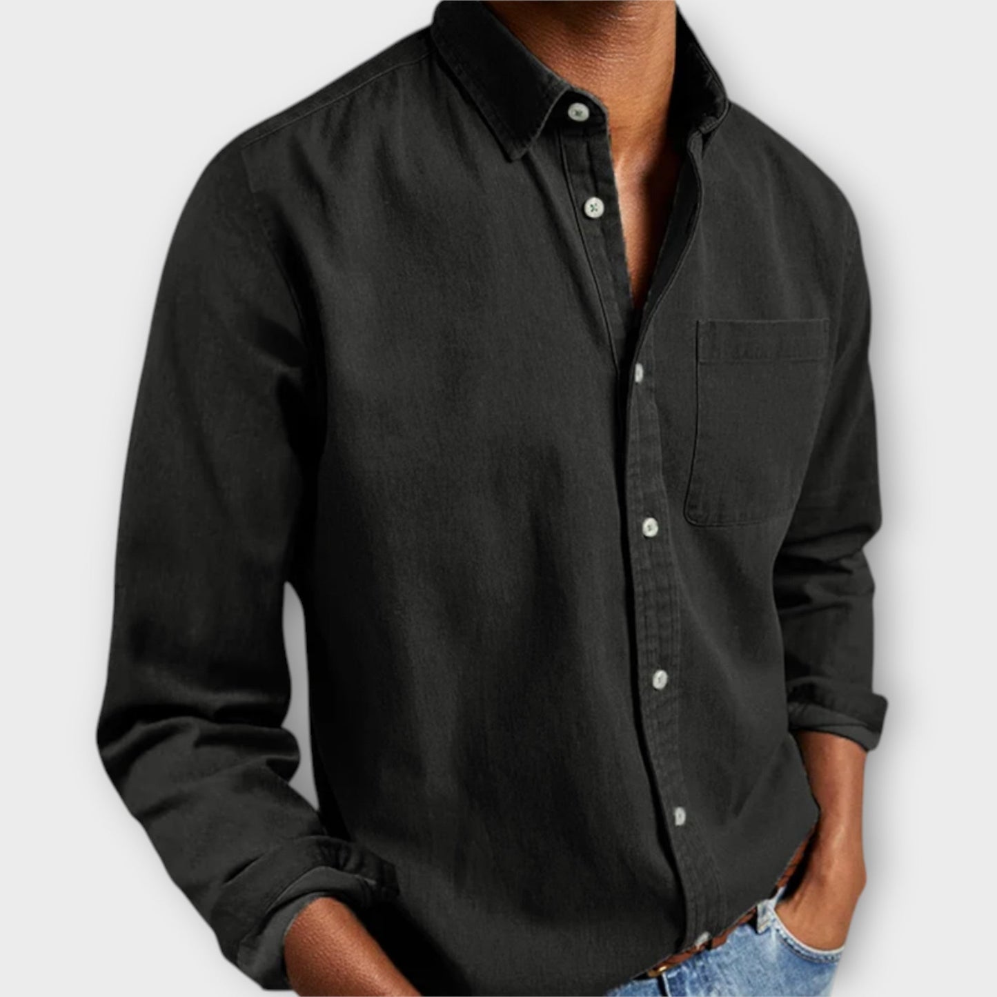 Men's Long Sleeve Button Front Shirt with Chest Pocket
