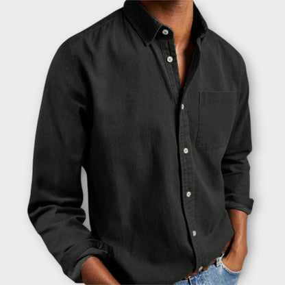 Men's Long Sleeve Button Front Shirt with Chest Pocket