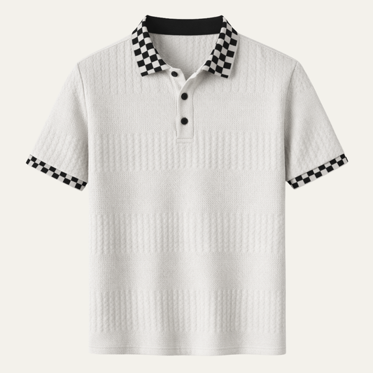 Men's Textured Knit Polo Shirt Checkered Collar - VibreMode