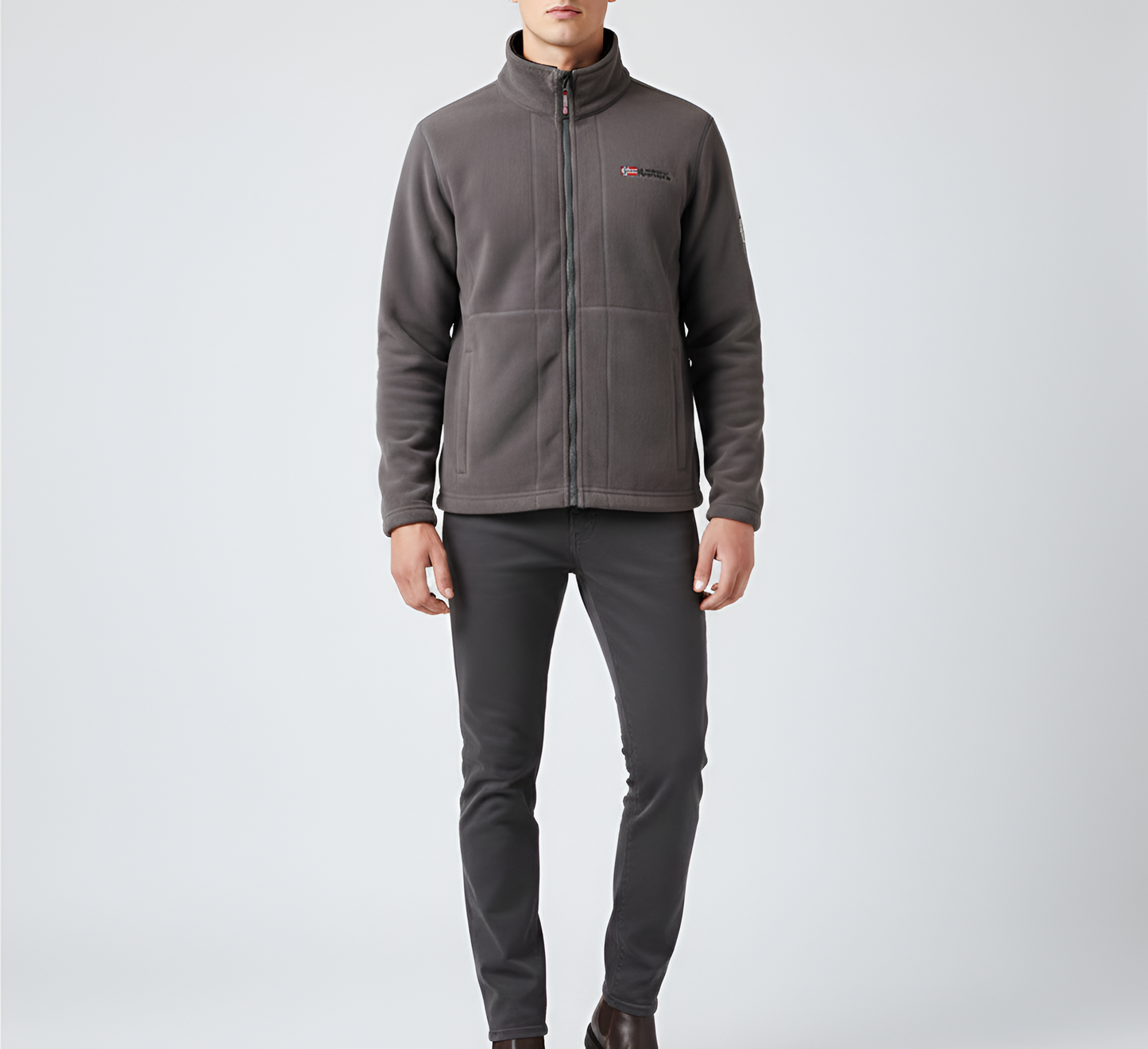 Men's Full Zip Fleece Jacket Stand Collar Outdoor Casual Layer
