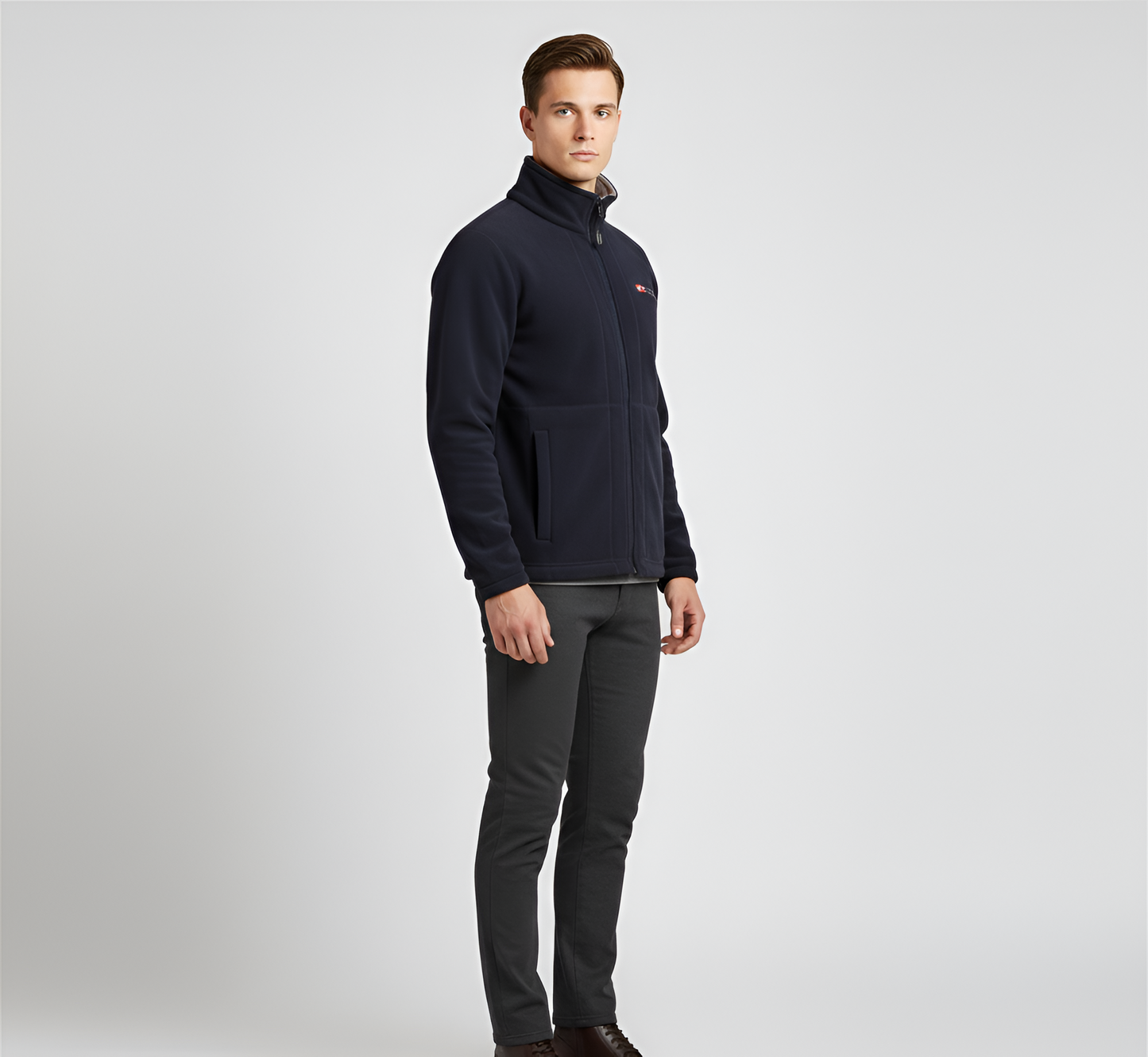 Men's Full Zip Fleece Jacket Stand Collar Outdoor Casual Layer