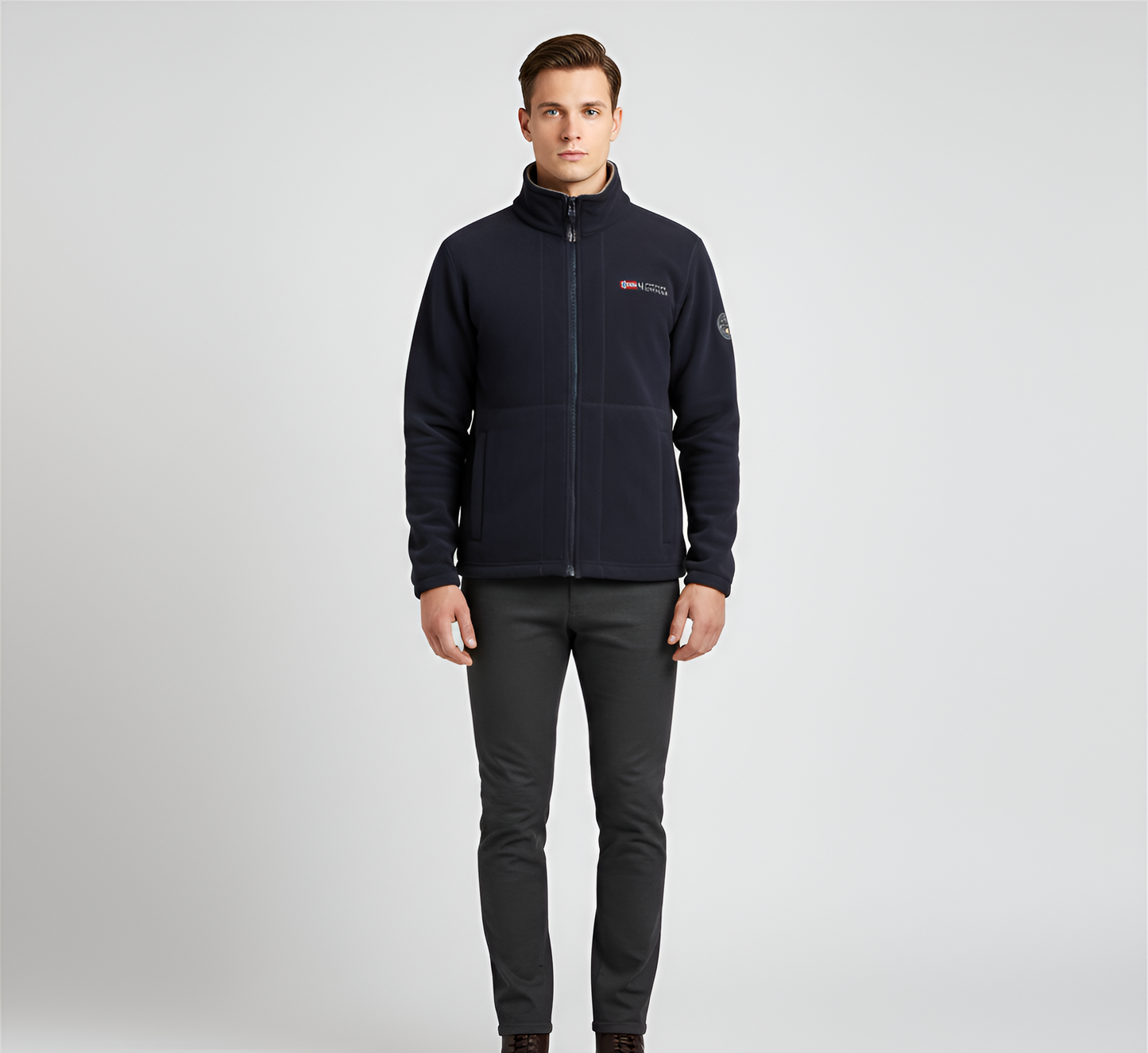 Men's Full Zip Fleece Jacket Stand Collar Outdoor Casual Layer - VibreMode