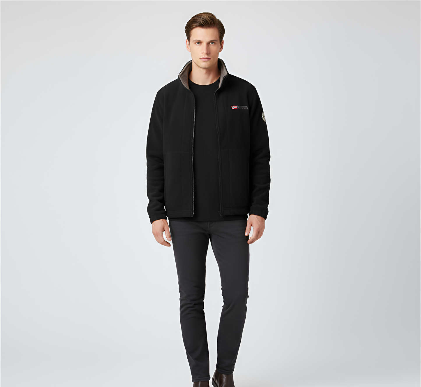 Men's Full Zip Fleece Jacket Stand Collar Outdoor Casual Layer