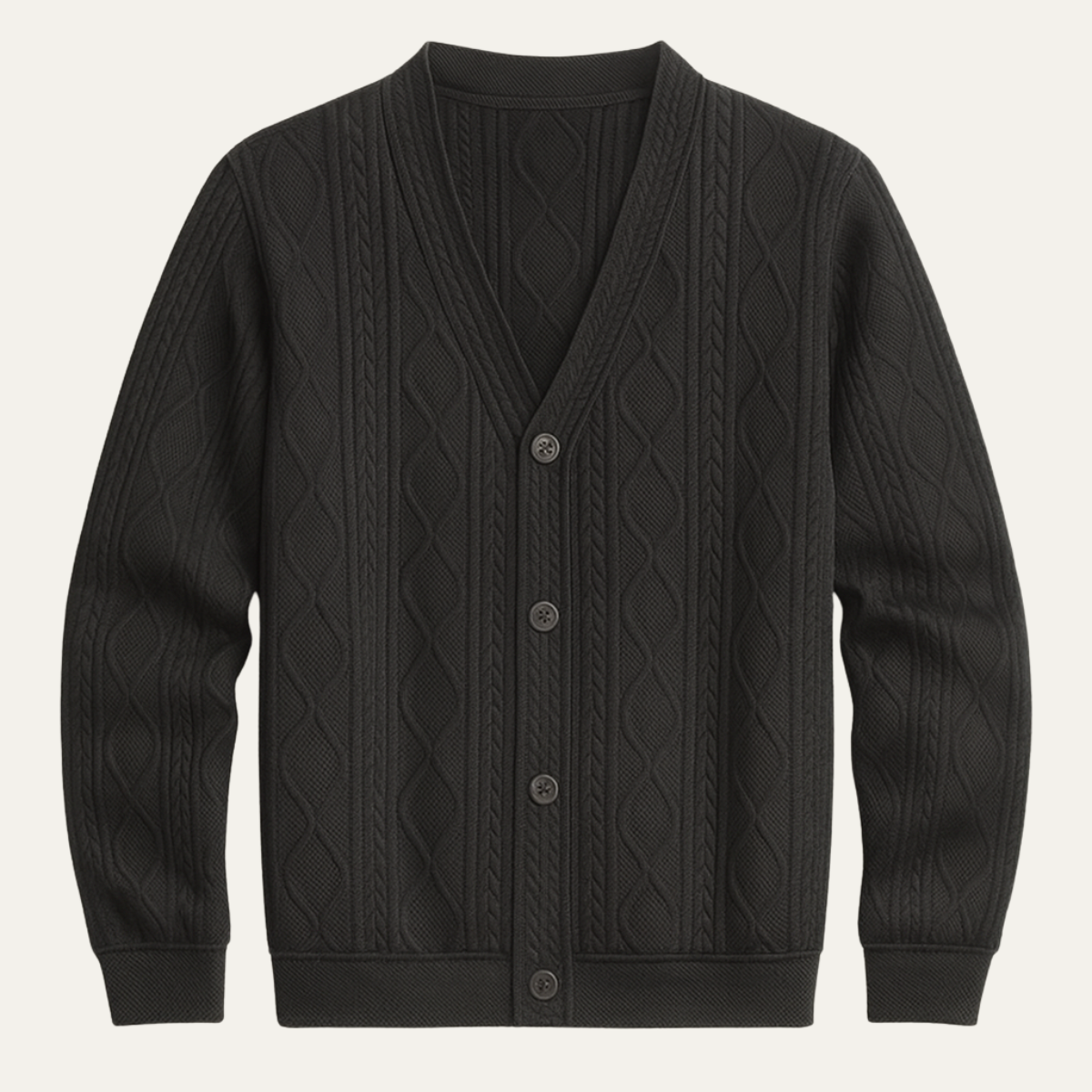 Men's V Neck Cardigan Cable Knit Diamond Pattern - VibreMode