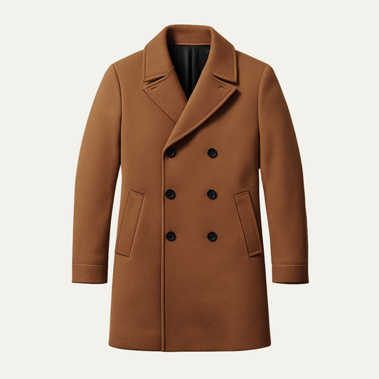 Men's Double Breasted Wool Blend Coat - VibreMode