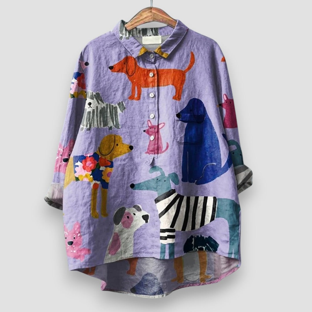 Women's Artistic Print Blouse Button Front - VibreMode