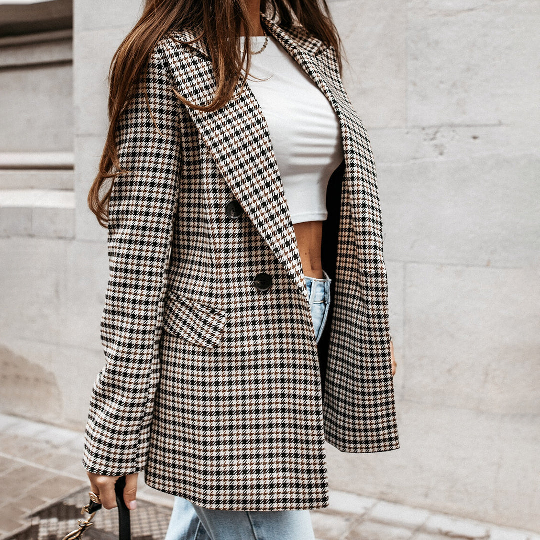 Women's Checkered Cotton Blazer Tailored Fit