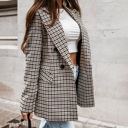 Women's Checkered Cotton Blazer Tailored Fit