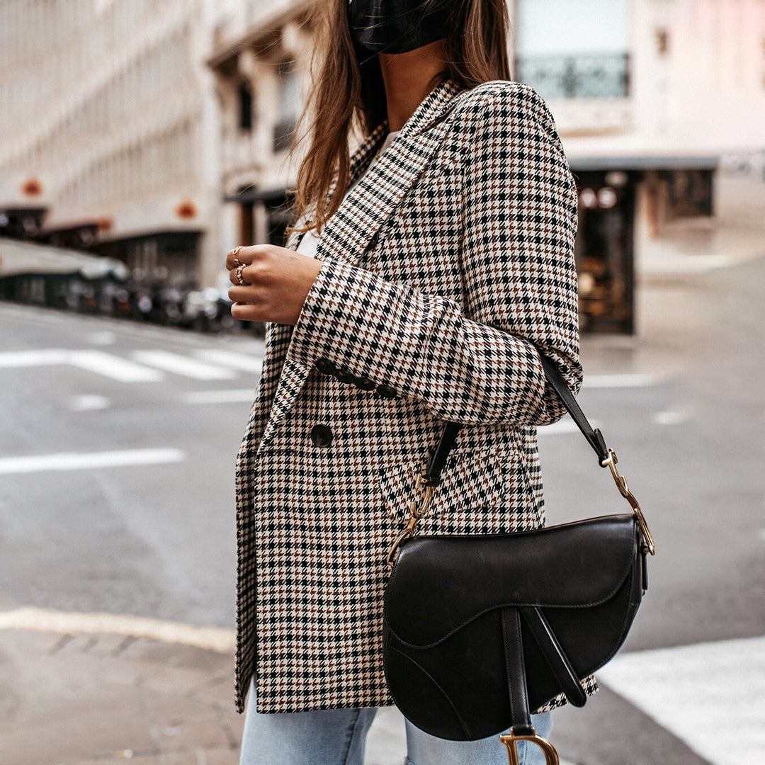 Women's Checkered Cotton Blazer Tailored Fit
