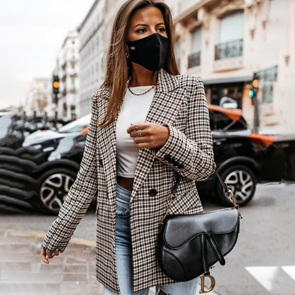 Women's Checkered Cotton Blazer Tailored Fit