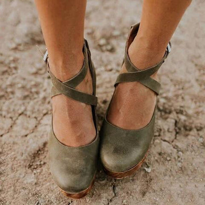 Women's Block Heel Shoes Ankle Strap Buckle Closure