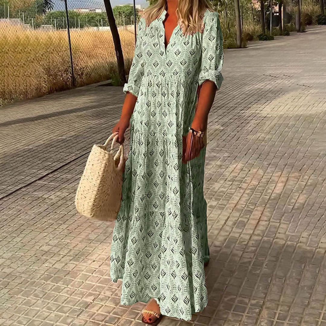 Women's Maxi Dress Roll-Up Sleeves