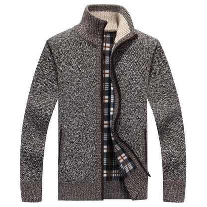 Men's Knitted Sweater Zipper Warm Gray