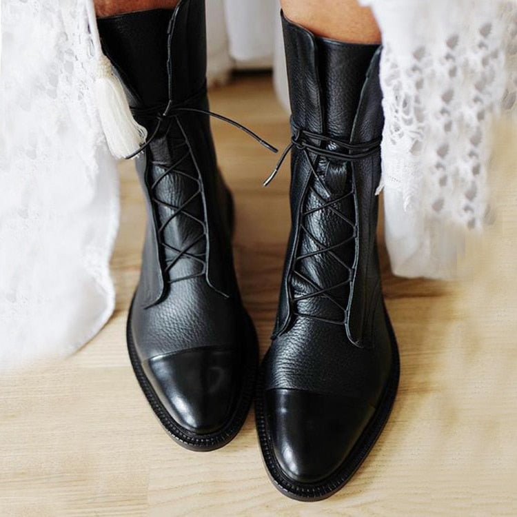 Women's Ankle Boots Lace Up Flat Heel