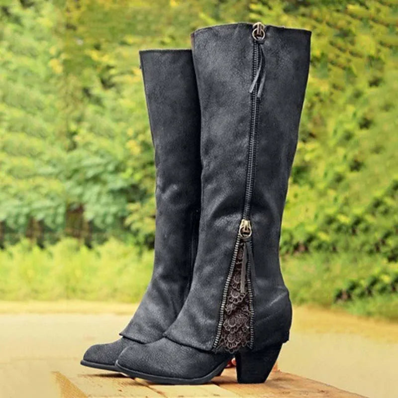 Women's Knee-High Boots Side Zip Closure High Shaft