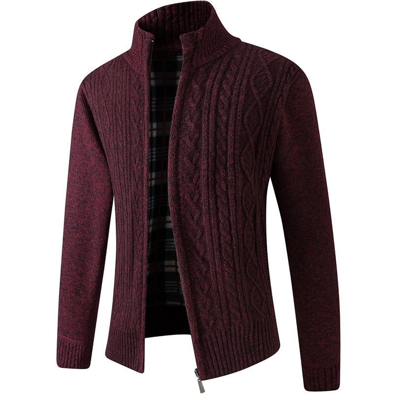 Men's Knitted Sweater Zipper Warm Gray
