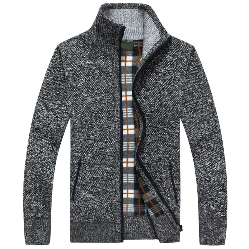 Men's Knitted Sweater Zipper Warm Gray