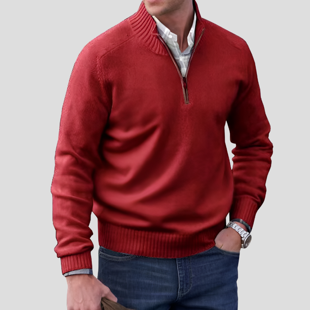 Men's Cotton Knit Zipper Pullover Sweater