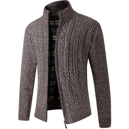 Men's Knitted Sweater Zipper Front Warm Beige