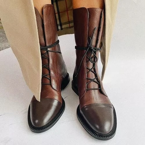Women's Lace-Up Low Heel Boots