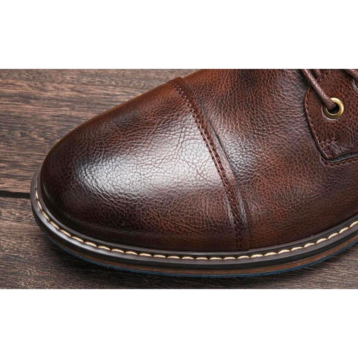 Men's Ankle Boots Lace-Up Cap Toe Brown Leather